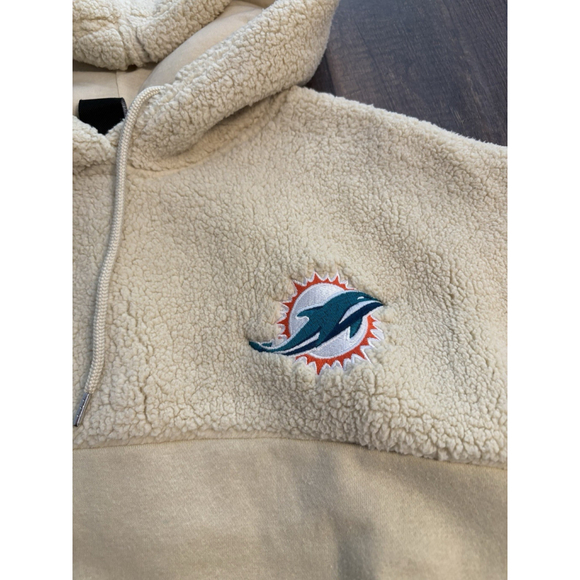 Miami Dolphins NFL Hoodie Crop Sherpa Cozy Tan Women's MEDIUM Team Apparel - Picture 2 of 7